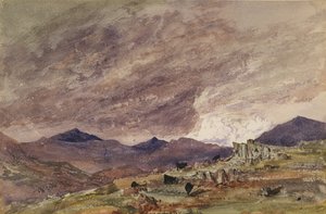 Paisagem montanhosa com céu tempestuoso